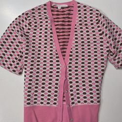 Veronica Beard Pink and Brown Geometric Cardigan