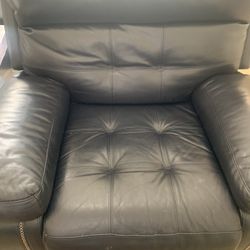 Blue Leather Power Recliner