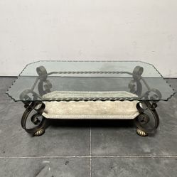 Baroque Style Metal Base Glass Coffee Table