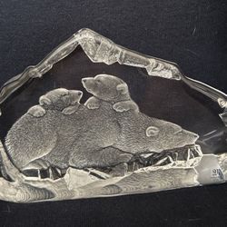 Mats Jonasson Etched Glass Sculpture - Polar Bear 