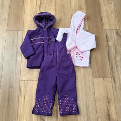 Gymboree y2k purple vintage 3 piece sweater, jacket & overall bib winter snow set