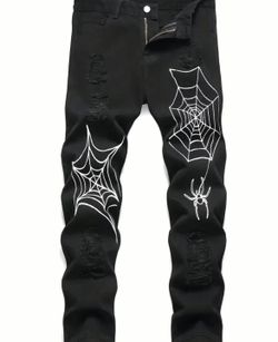 Spider Web Pattern Rip Jeans