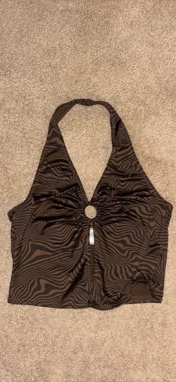 H&M Y2K Brown Pattern Halter Top Women’s Size M