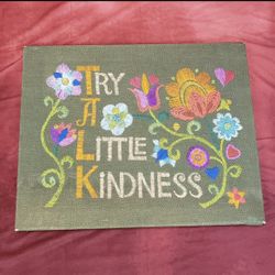 Rare Crewel Try A Little Kindness Flower Talk 1970 Paragon Textile 0512