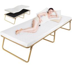 Folding Bed 75" x 31", Rollaway Bed with Mattress for Adults, Metal Frame with Memory Foam Mattress, Guest Bed for Bedroom,Office,Camp,No Assembly Req