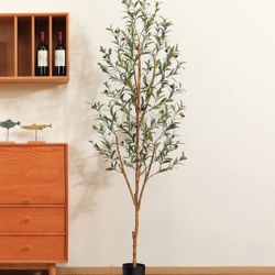 New 6’ Tall Modern Minimalist Realistic Faux Artificial Olive Tree w/ Natural Bark