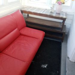 Red Modern Floor Couch Plus 2 Coffee Tables