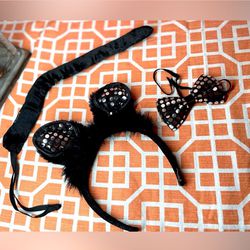 3 pc Black Kitty Cat Costume Set Accessories Halloween One Size Fits Most EPC