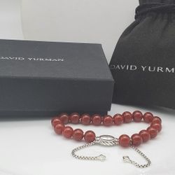 David Yurman Sterling Silver Spiritual Beaded Carnelian Bracelet 