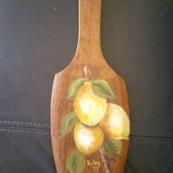 Vintage Wooden Handpainted Lemons on Flat Spoon/Spatula (GREAT FOR BUNCO)