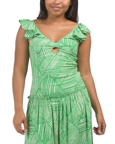 BAND OF GYPSIES Ruffle Shoulder Twist Front Crop Top