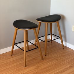 Set of 2 - Saddle Barstools with Faux Leather