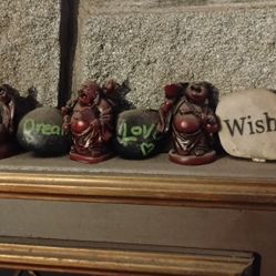 12 Little Wood Carved Buddha Statues