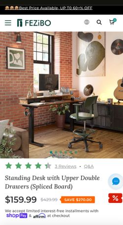 Electric Height Adjustable Standing Desk with 2 Drawers & Monitor Shelf