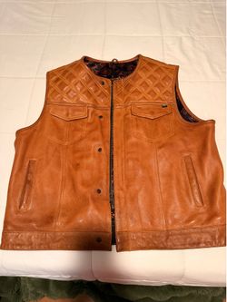 Tan leather motorcycle vest