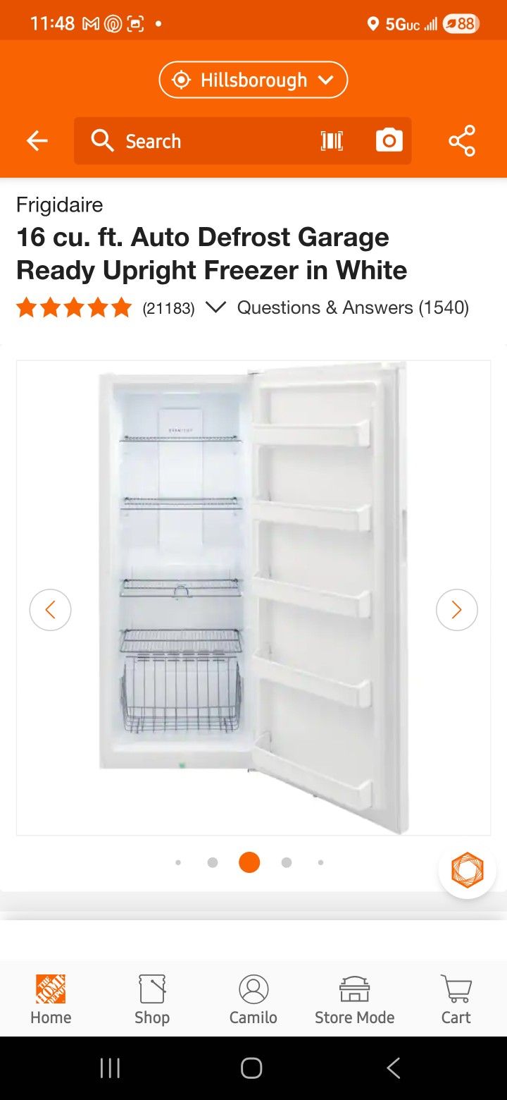 Frigidaire 16 cu. ft. Auto Defrost Garage Ready Upright Freezer in White