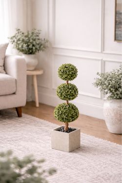 Artificial Triple-Ball Topiary Tree with Square Planter