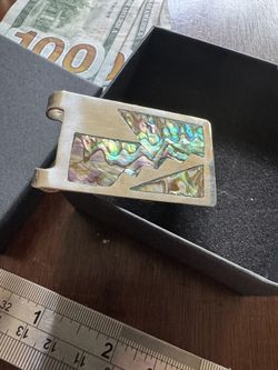 🌟 Vintage Alpaca Mexico Money Clip – Abalone Inlay – Hecho en México 🌟