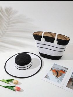 Elegant Black & White Hat & Tote Bag Set