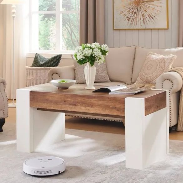 48" Modern Farmhouse Coffee Table With Hidden Storage Drawer,wood Thick Design For Living Room Product Dimensions 22"D x 48"W x 22"H Item W