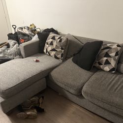 Grey Couch Sectional W/ Pillows
