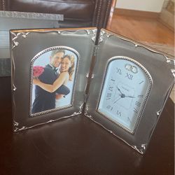 Danbury Things Remembered Silver And Pearl Picture Frame And Clock Wedding Photo