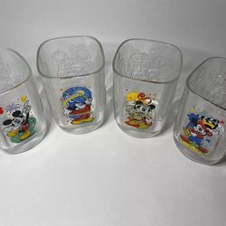 Vintage 2000 Walt Disney World McDonald's Mickey Mouse Square Glasses Set Of 4