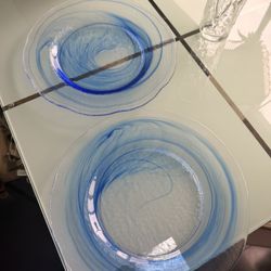 Blown Glass blue Water Color Plates