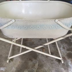 Vintage Red-Man Baby Bassinet Basket With Wheels