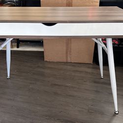 Calico Designs Alcove Modern Desk with Large Split Drawer Storage, White/Chestnut
