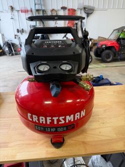 CRAFTSMAN 6-Gallon Portable Electric 150 PSI Pancake Air Compressor. The compressor itself is new, the manifold got broke off in shipping, so I had t