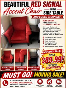 BEAUTIFUL RED ACCENT CHAIR WITH MATCHING SIDE TABLE!