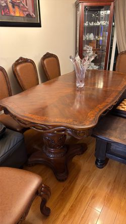 Solid Wood Dining Table Set – 8 Chairs + Extension Leaf
