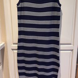 Pretty Garden Sleeveless Sweater Dress Size L dark blue and white stripes