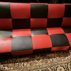 Checkered Faux Leather Folding Loveseat 