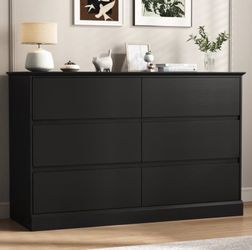 Drawer Dresser Chests of 6 Drawers, Wood Storage Side Large Cabinet, Black