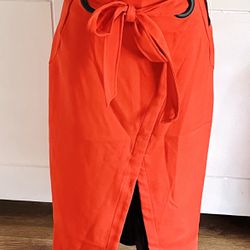 Orange Pencil Skirt by Do+Be W Front Slit & Tie Belt  Sz M NWT