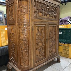 Beautiful Hand-carved Wooden Bar Armoire