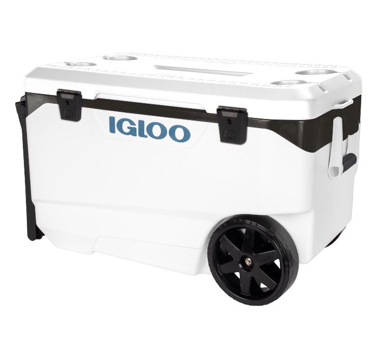 Brand New ! Special IGLOO cooler HOLD 5 Days with special wheels ! Igloo Flip And Tow 90qt Cooler ! White Wheeled Cooler !