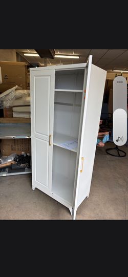 Polup 71" H Modern Metal Sturdy Armoire Cabinet with Shelves and Hanging Rod, Adult Bedroom Wardrobe Closet with Doors
