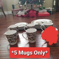 Gibson Winter Scene Dinnerware Set- 12 Plates & 5 Mugs-17 pcs total
