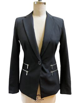 Michael Kors Women Black Suit Jacket Blazer. Size 0 Silver Zipper accents.