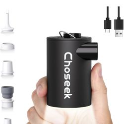 Portable Air Pump for Inflatables, Choseek Ultra-Mini Air Mattress Pump 4X with Camping Light, USB Rechargeable Air Pump for Pool Floats, Sleeping Pad