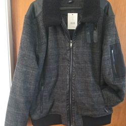 Men's DKNY Wool Jacket XL Blend Sherpa plaid