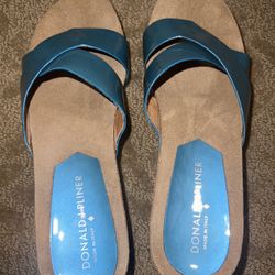 Brand New in Box, DONALD J PLINER Wedge Sandals, Turquoise and Cork, Size 9
