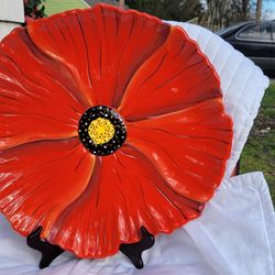 15" StoneLite Clay Art Poppy Flower Appetizer Serving Plate