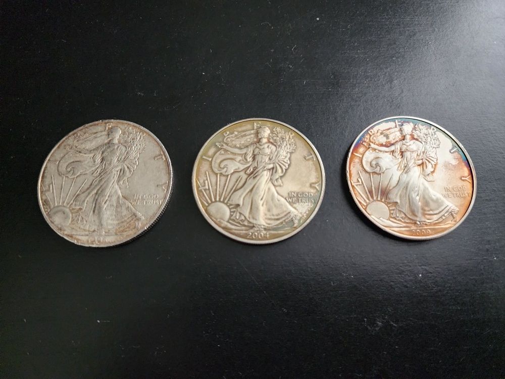 Silver American Eagles 1996, 2004 and 2009 (3 Silver Coins)