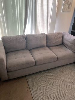 Light Gray 3-Seater Microfiber Sofa - Plush Tufted Cushions
