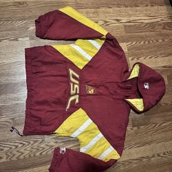 USC Trojans 90s STARTER puffer 1/2 jacket Pullover XL red gold Vintage Rare