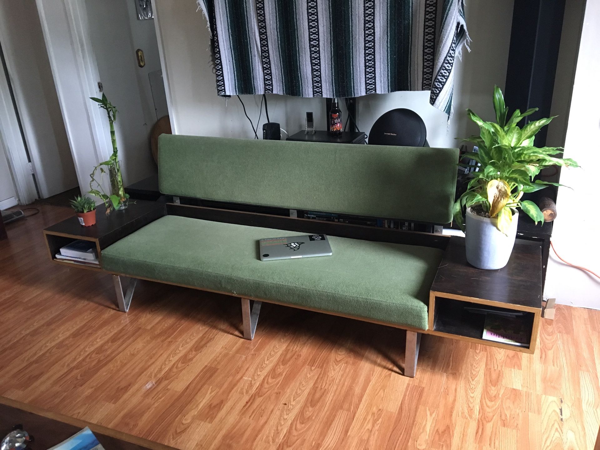 Mid century sofa with side tables/shelf’s